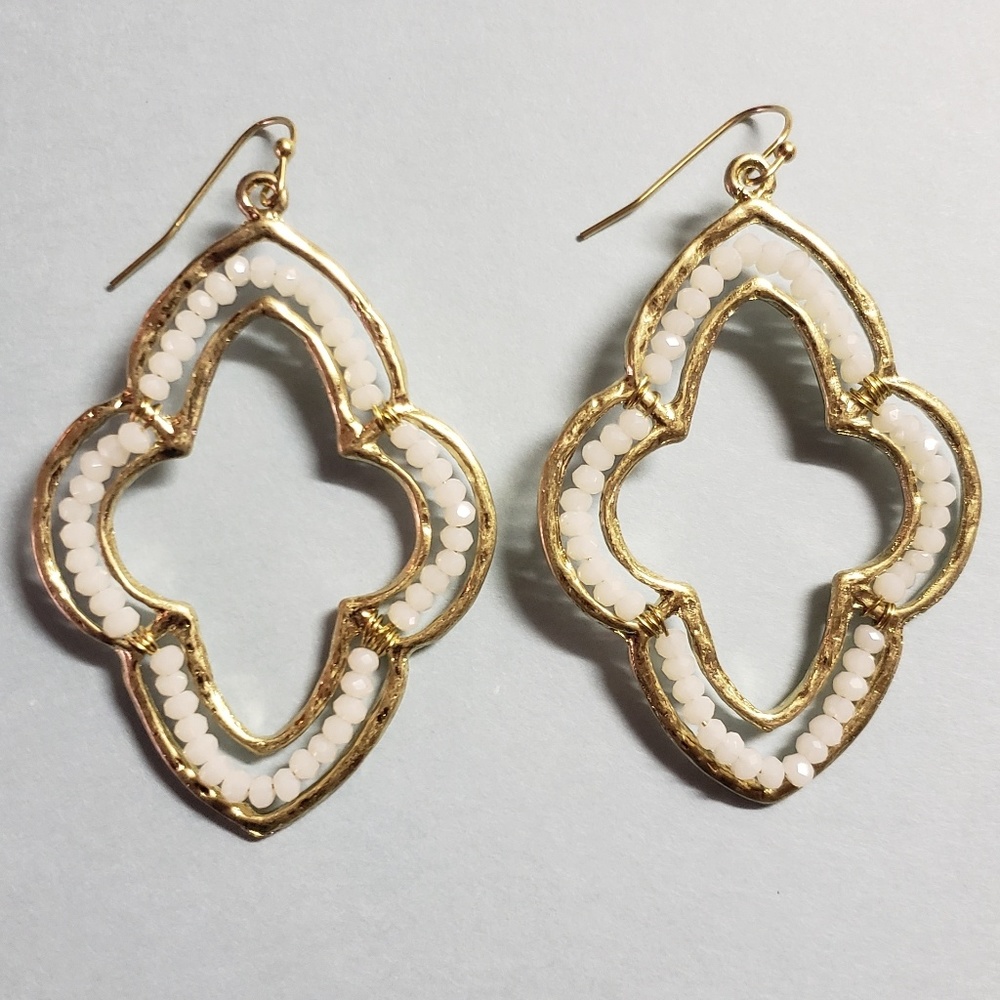 Goldtone and white beaded earrings